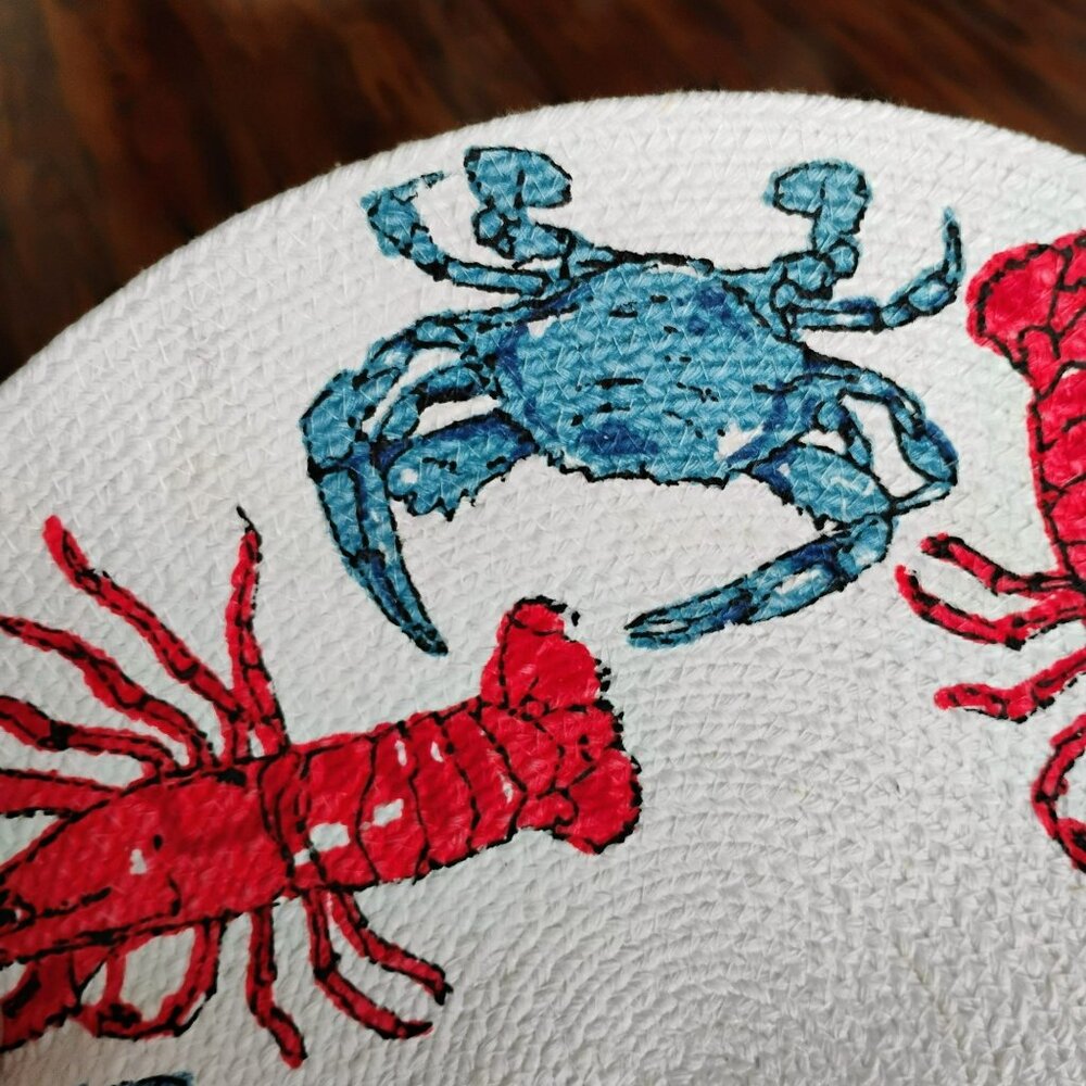 Lobster & Crab Woven Round Cotton Table Mat 15" Coastal Nautical Beach Placemat - Picture 5 of 5